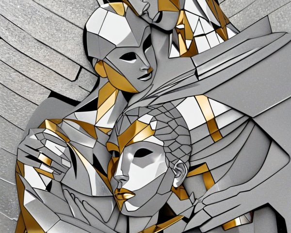 Abstract Layered Sculpture of Intertwined Figures