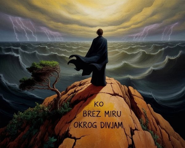 Figure on Rocky Outcrop Overlooking Stormy Seas