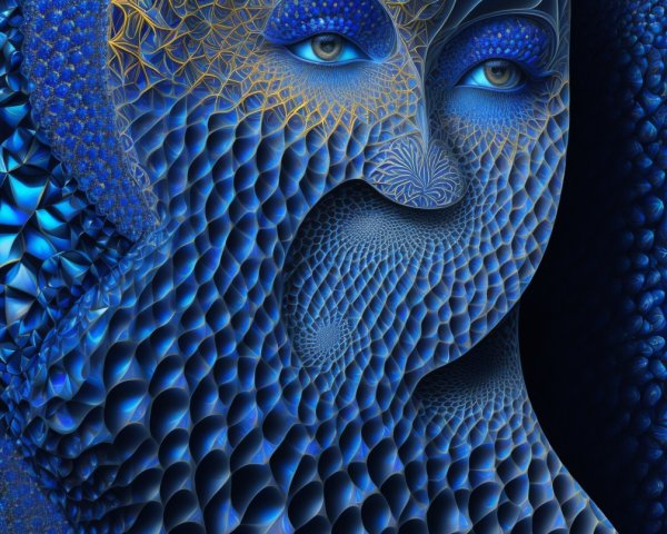Abstract Face Design in Vibrant Blue Patterns