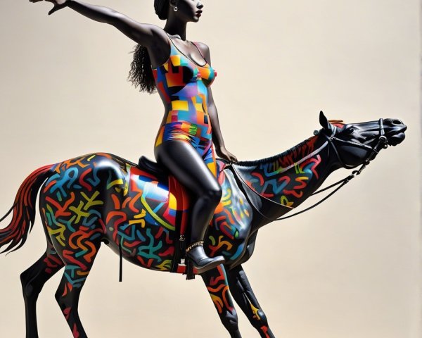 Colorful Sculpture of Woman on Vibrant Horse