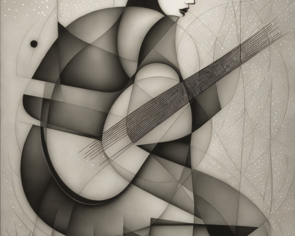 Monochromatic Abstract Art of Guitarist in Motion