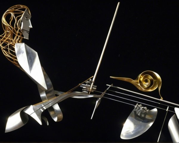 Metal Sculpture of Musician in Mid-Performance
