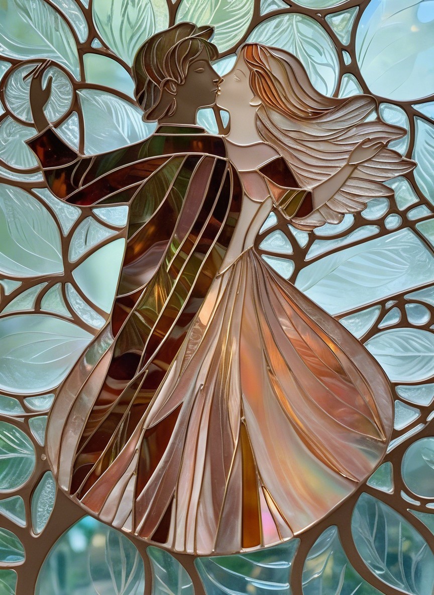Stained Glass Panel of a Dancing Romantic Couple