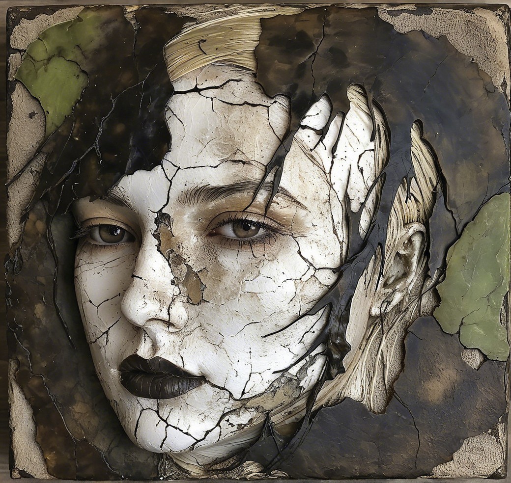 Textured Sculptural Portrait of a Woman's Face