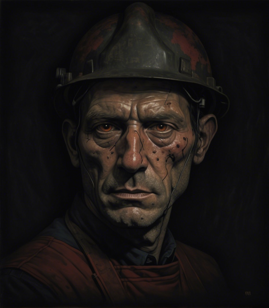 Portrait of a Weathered Miner with Intense Expression