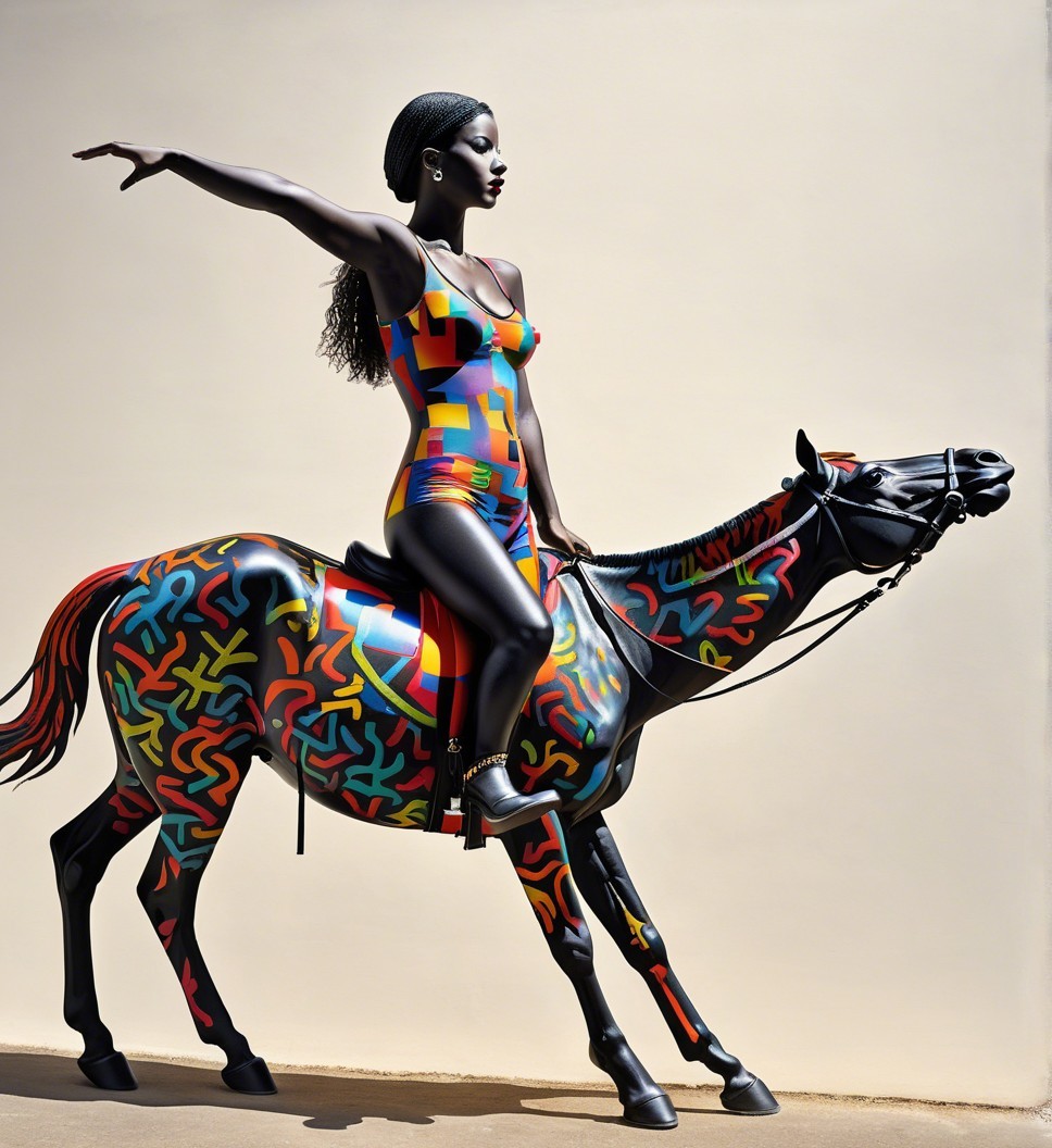 Colorful Sculpture of Woman on Vibrant Horse