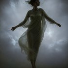 Ethereal figure in a mystical forest with glowing eyes