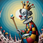 Surreal Painting of a Clown King in Vibrant Colors