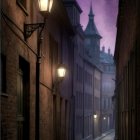 Charming Cobblestone Alley with Vintage Street Lamps