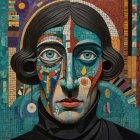 Portrait of a man with colorful gear and celestial designs