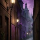 Charming Cobblestone Alley with Vintage Street Lamps