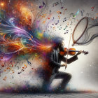 Musician Playing Violin Amidst Colorful Swirls