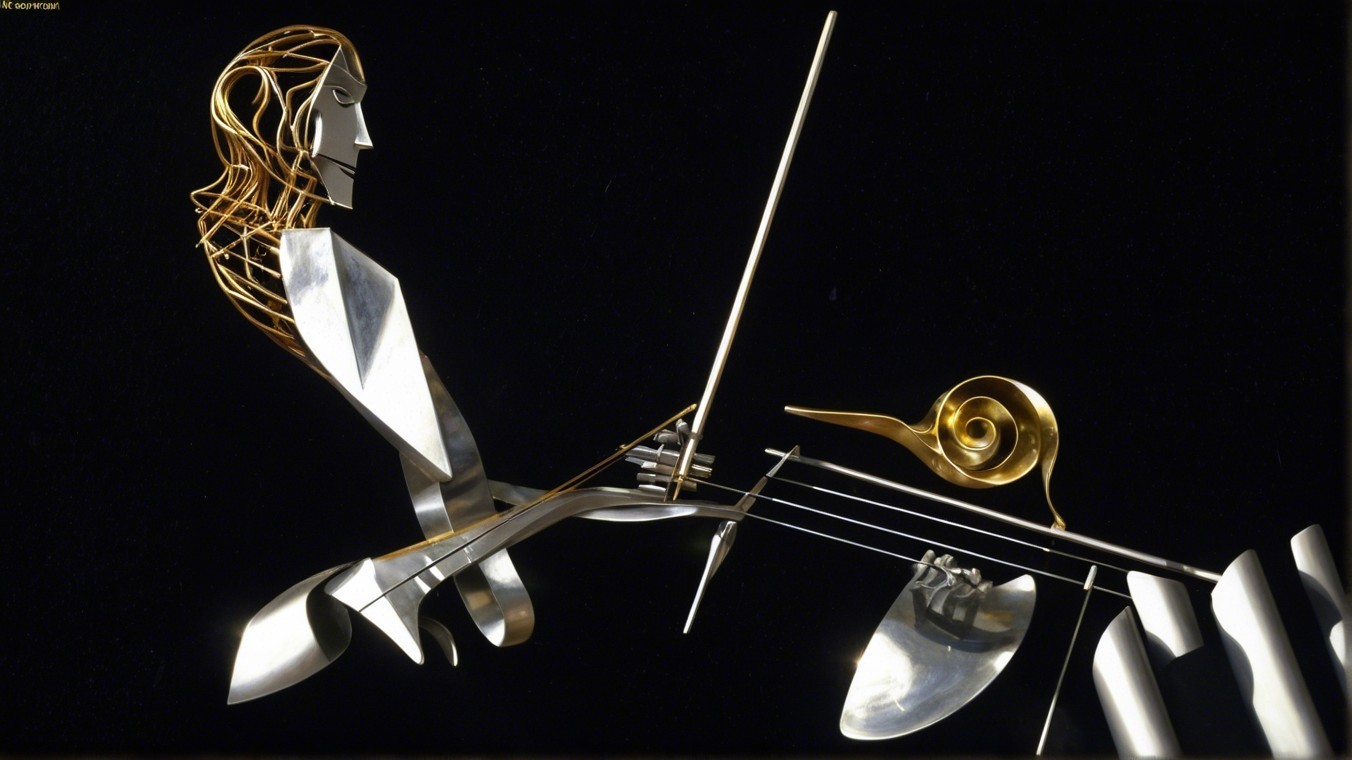 Metal Sculpture of Musician in Mid-Performance