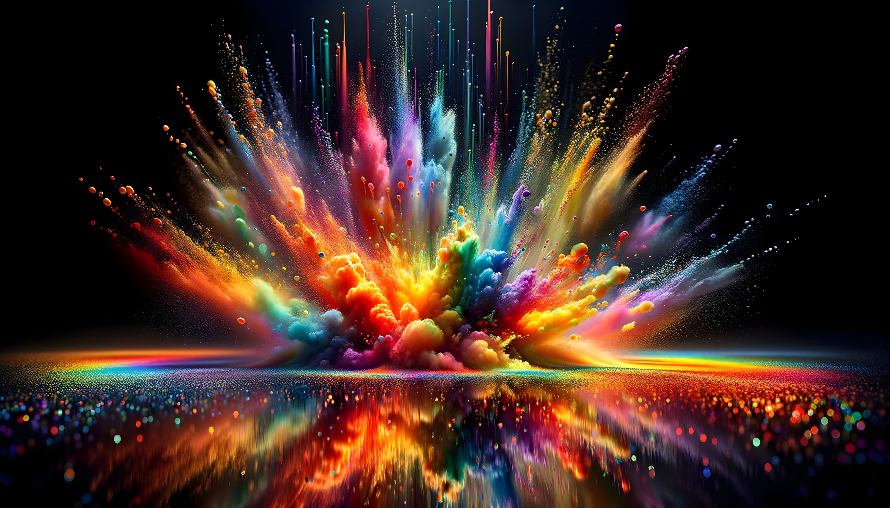 Colorful Paint and Glitter Explosion on Dark Surface