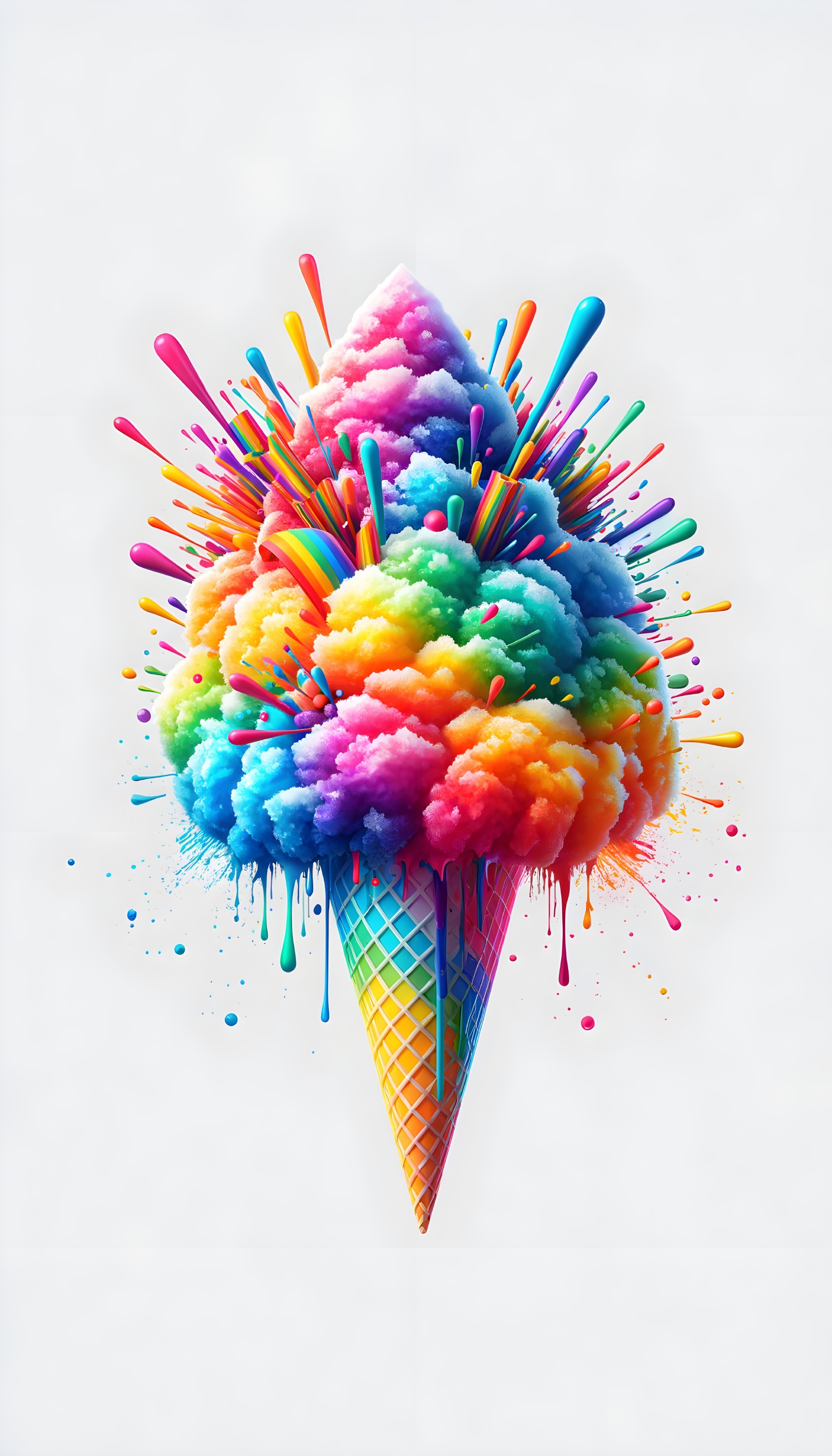 Colorful Digital Artwork: Ice Cream Cone with Exploding Clouds
