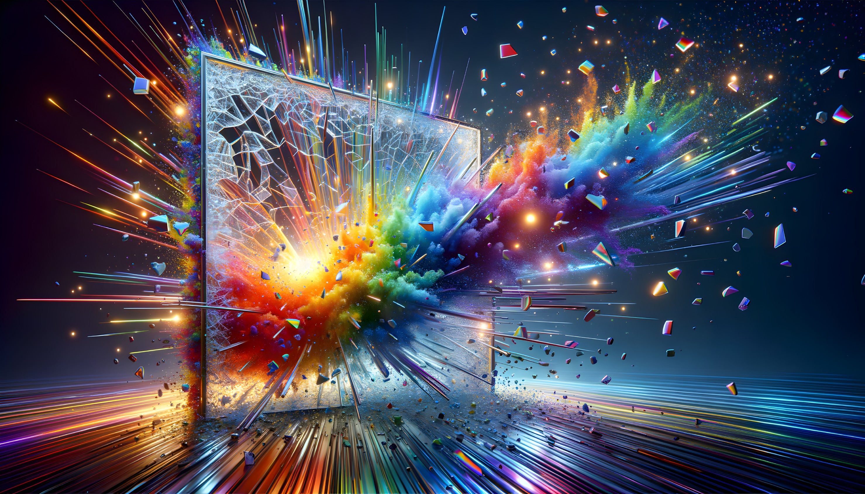 Colorful Light Burst from Shattered Screen
