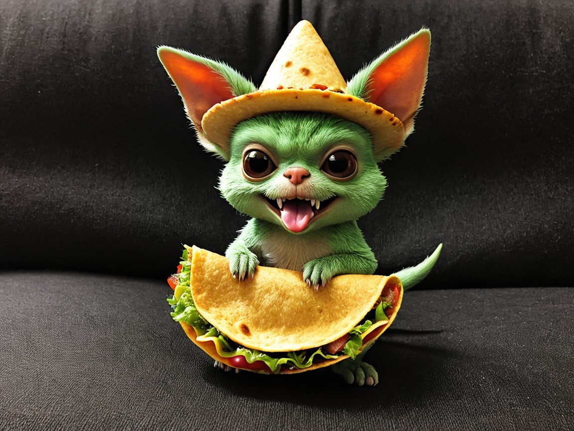 Cartoon Creature with Sombrero and Taco Delight