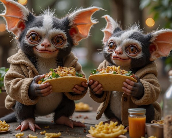 Whimsical Creatures Enjoy Tacos at Rustic Table