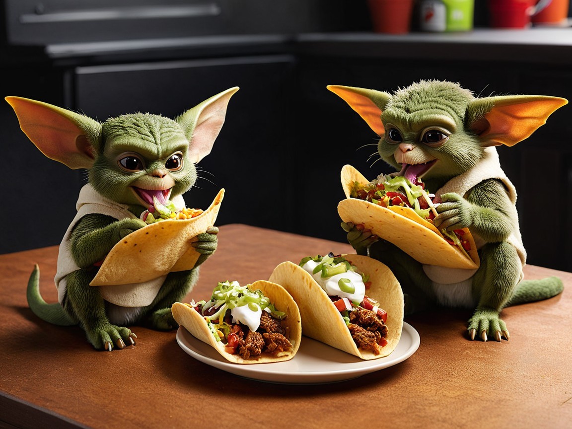Adorable Characters Enjoying Tacos in Cozy Kitchen