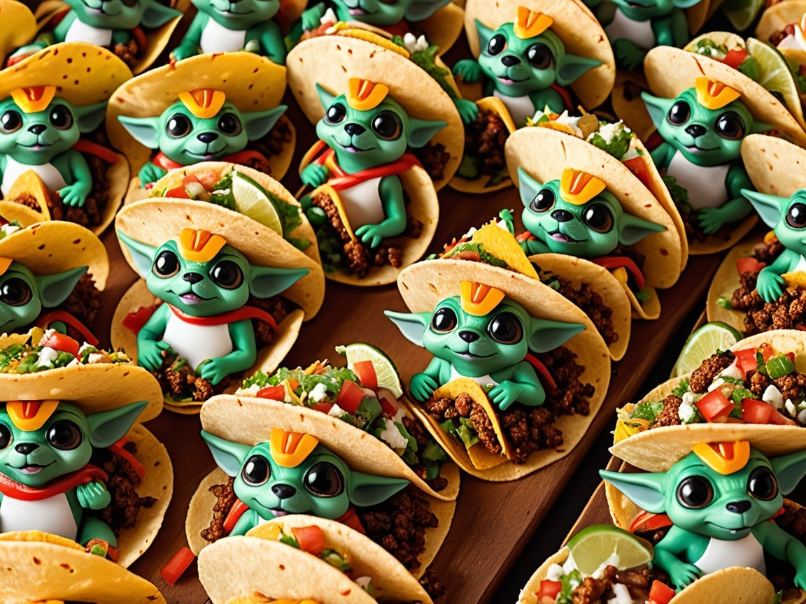 Colorful Tacos with Whimsical Creature Decorations