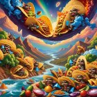 Whimsical Creatures Enjoying Tacos in Vibrant Landscape
