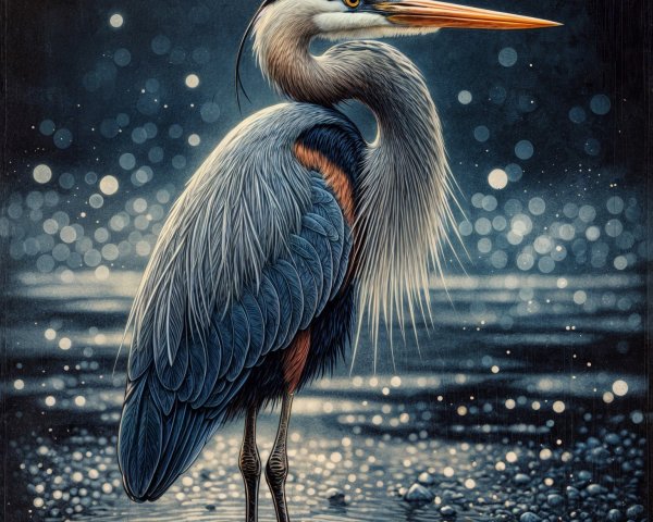 Heron in Shallow Water with Elegant Plumage Details