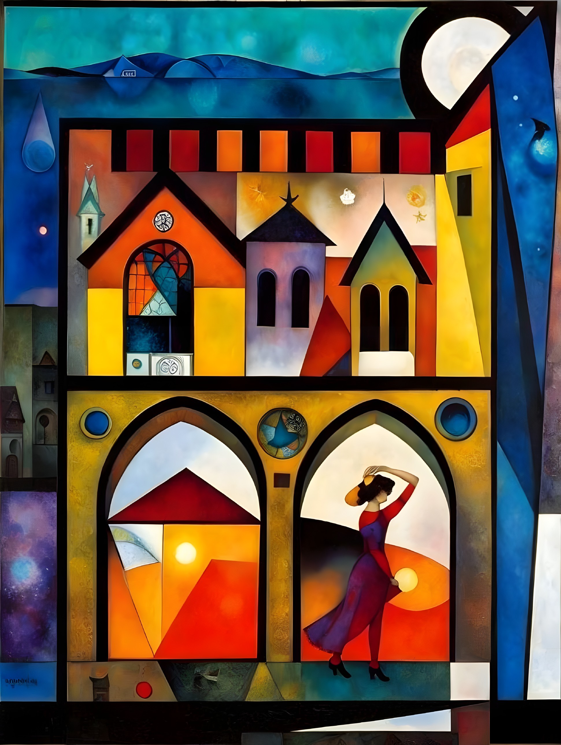 Vibrant Abstract Composition with Bold Colors and Shapes