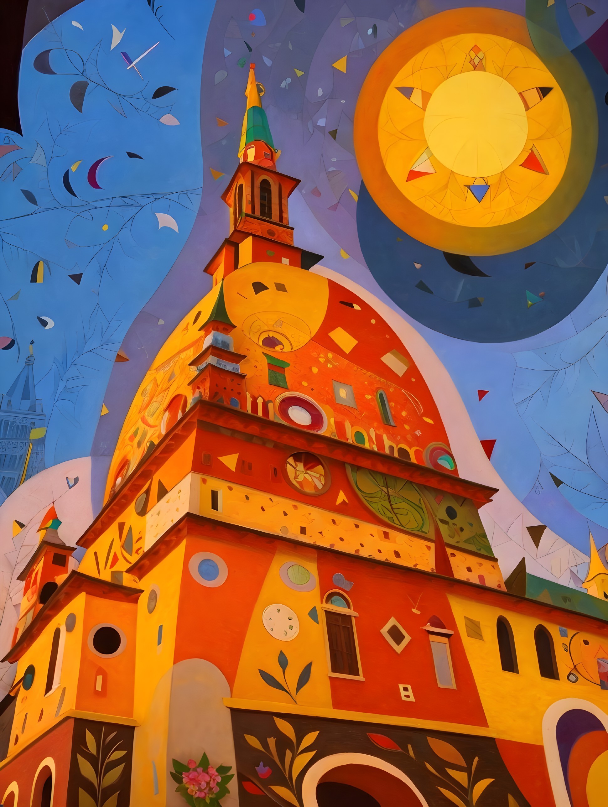 Colorful Building with Dome and Abstract Background