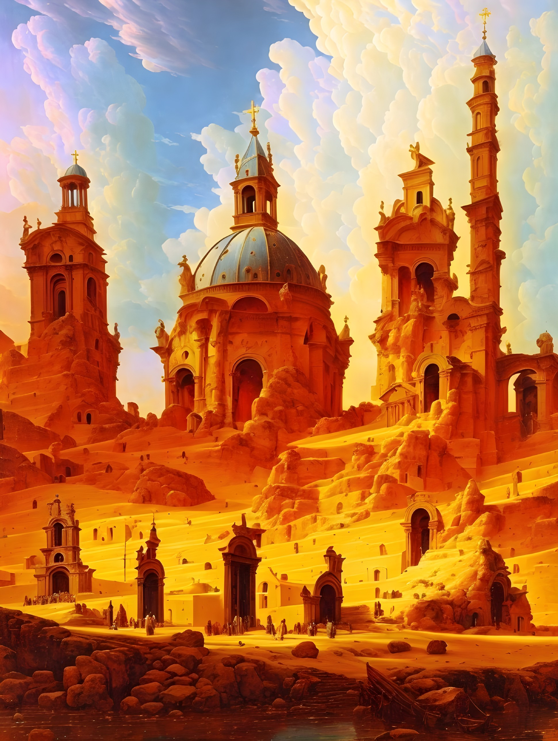 Fantastical Landscape with Ancient Architecture and Dunes