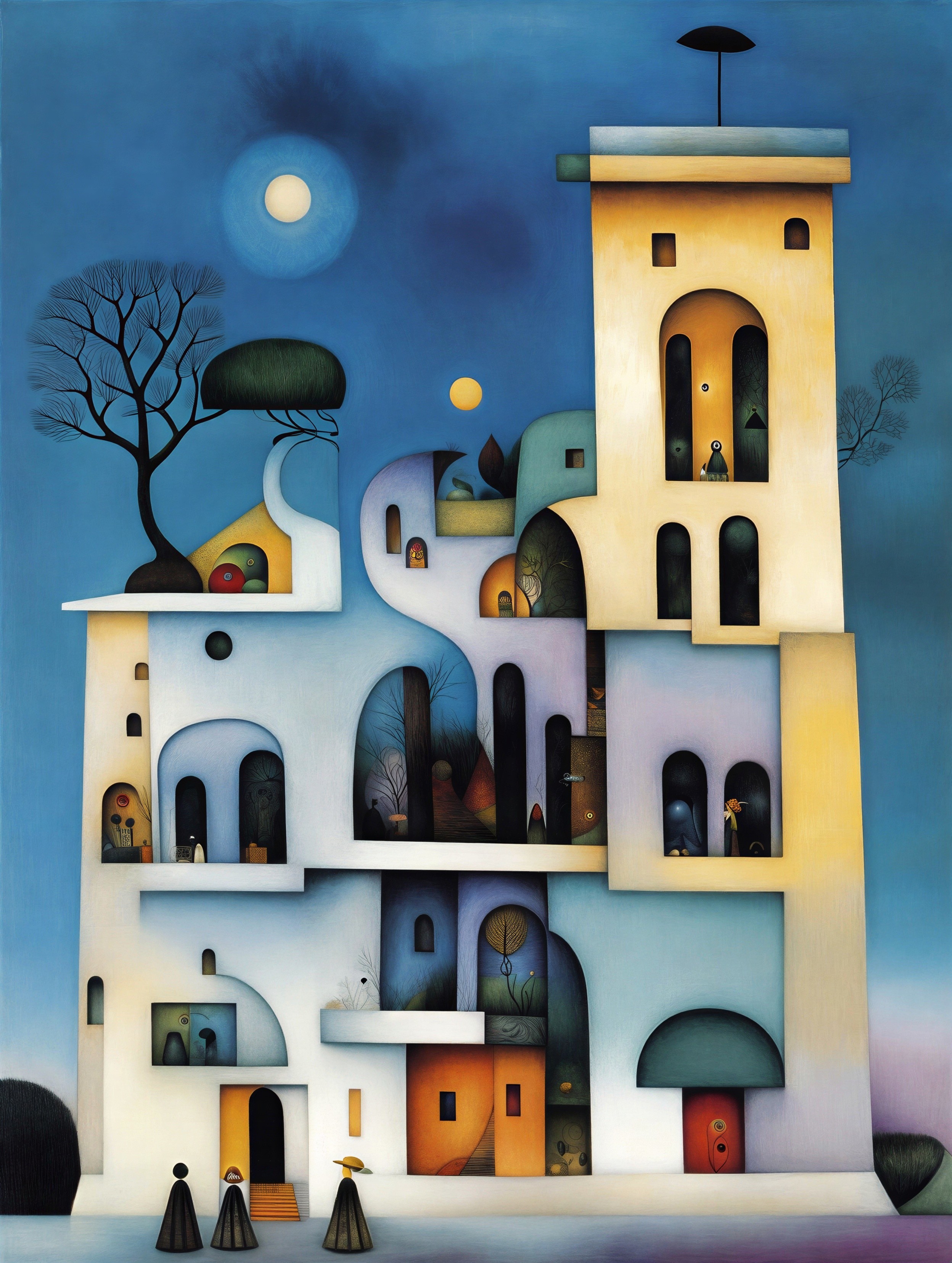 Surreal Abstract Building with Vibrant Colors and Shapes