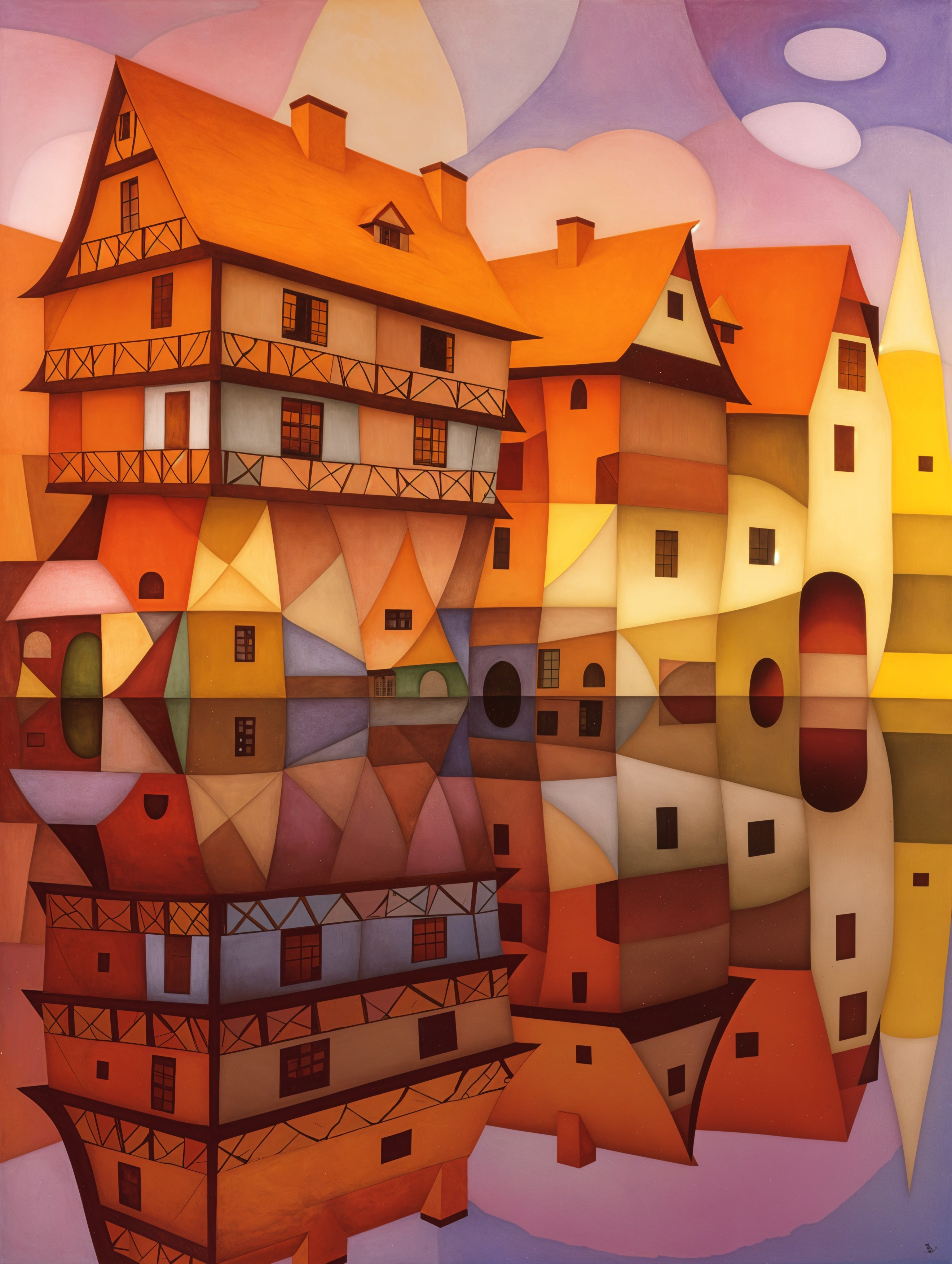 Abstract Landscape with Colorful Geometric Houses