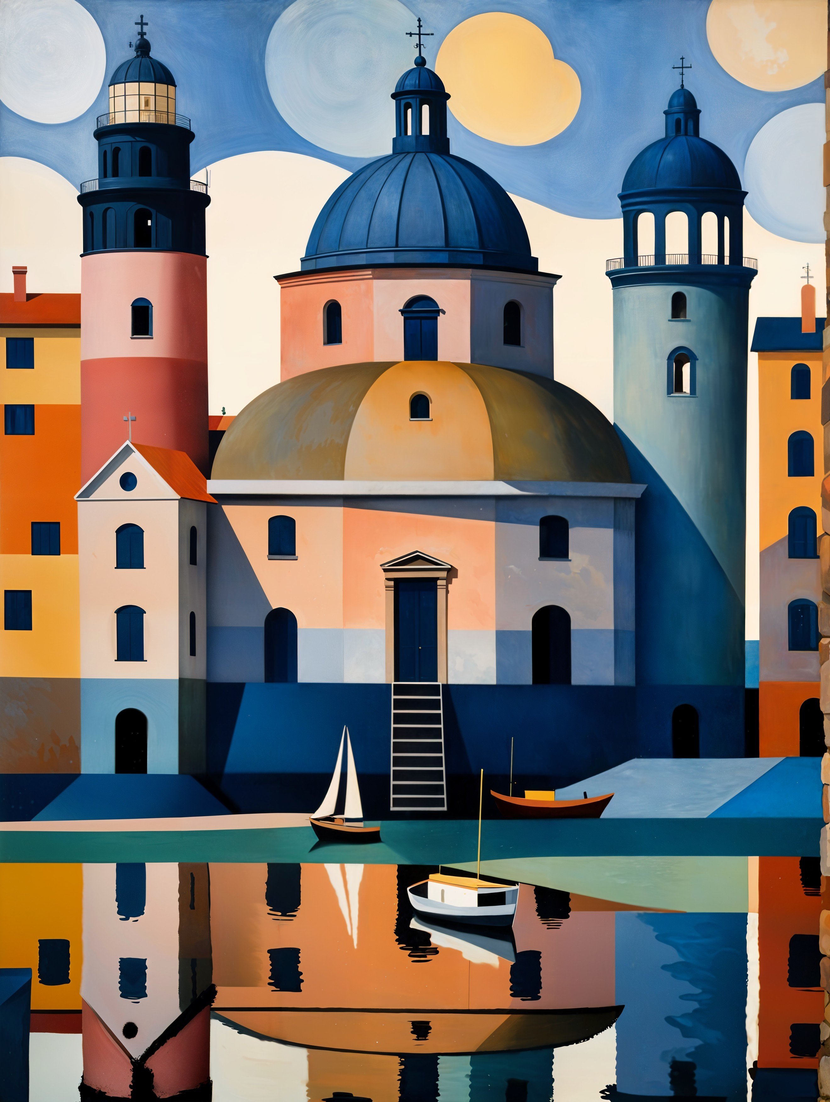 Vibrant Cityscape with Colorful Buildings and Water