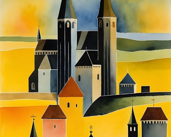 Vibrant Landscape with Colorful Buildings and Spires
