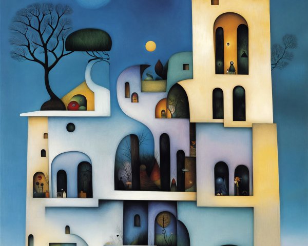 Surreal Abstract Building with Vibrant Colors and Shapes