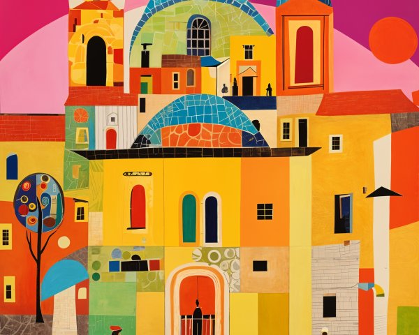 Abstract Colorful Townscape with Geometric Shapes