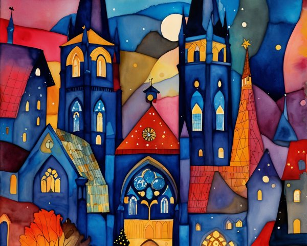 Whimsical Watercolor Skyline with Colorful Spires