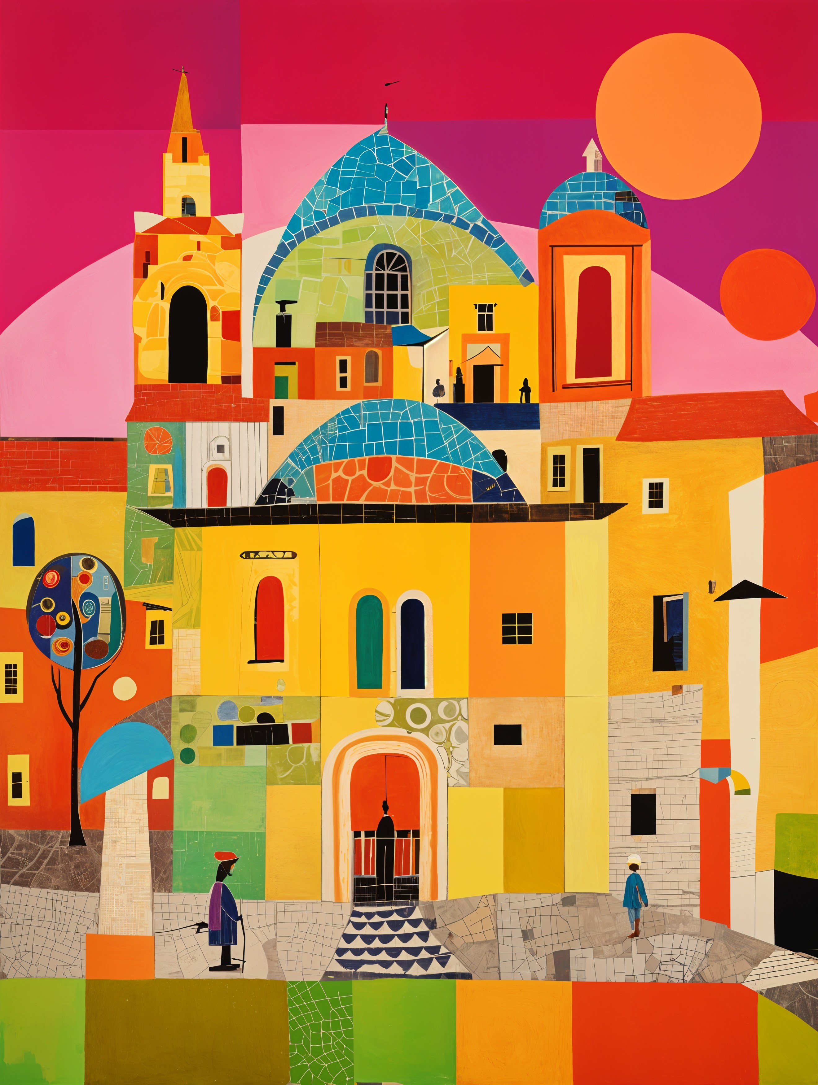 Abstract Colorful Townscape with Geometric Shapes