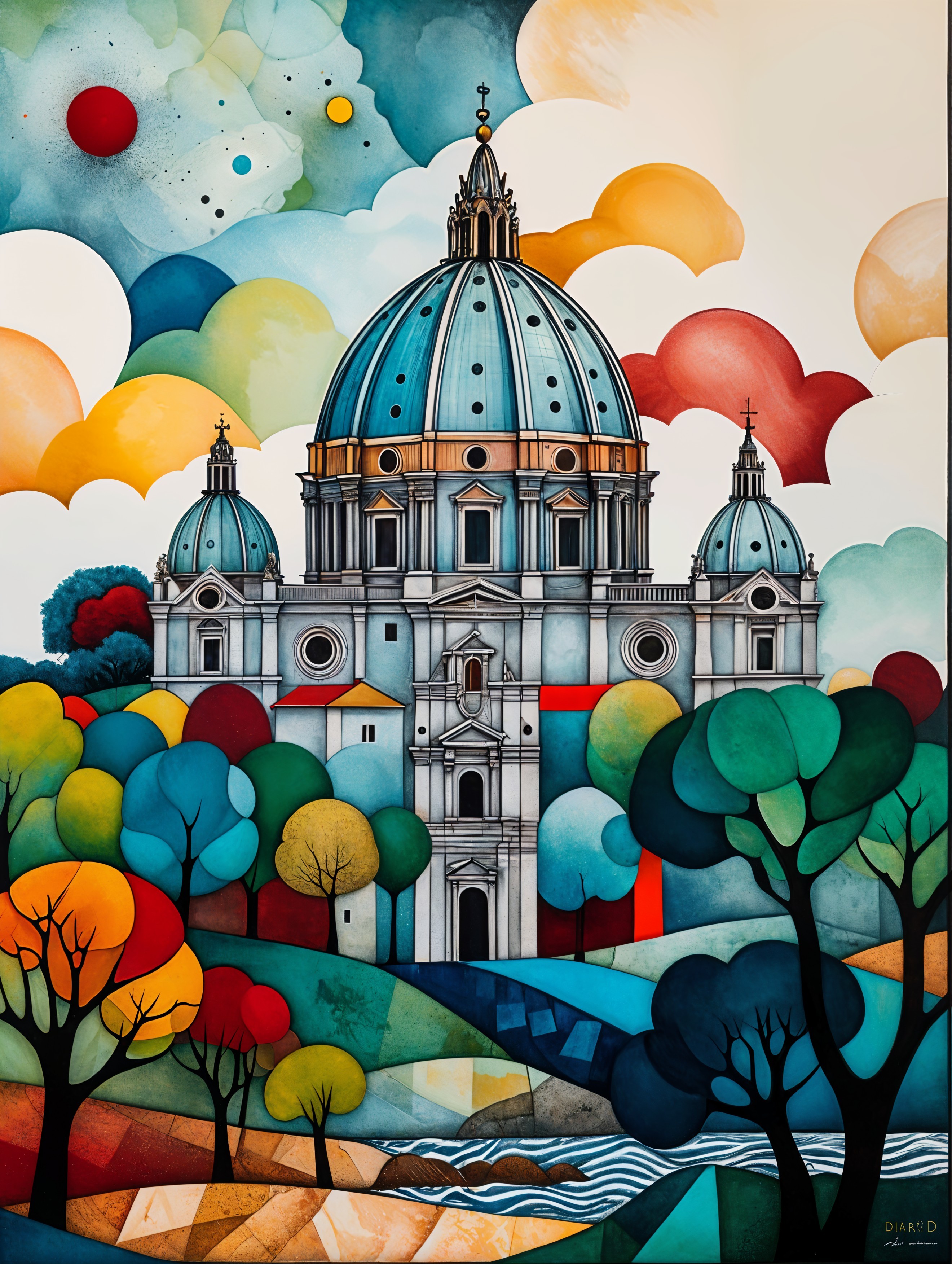 Vibrant Abstract Illustration of a Grand Dome Structure