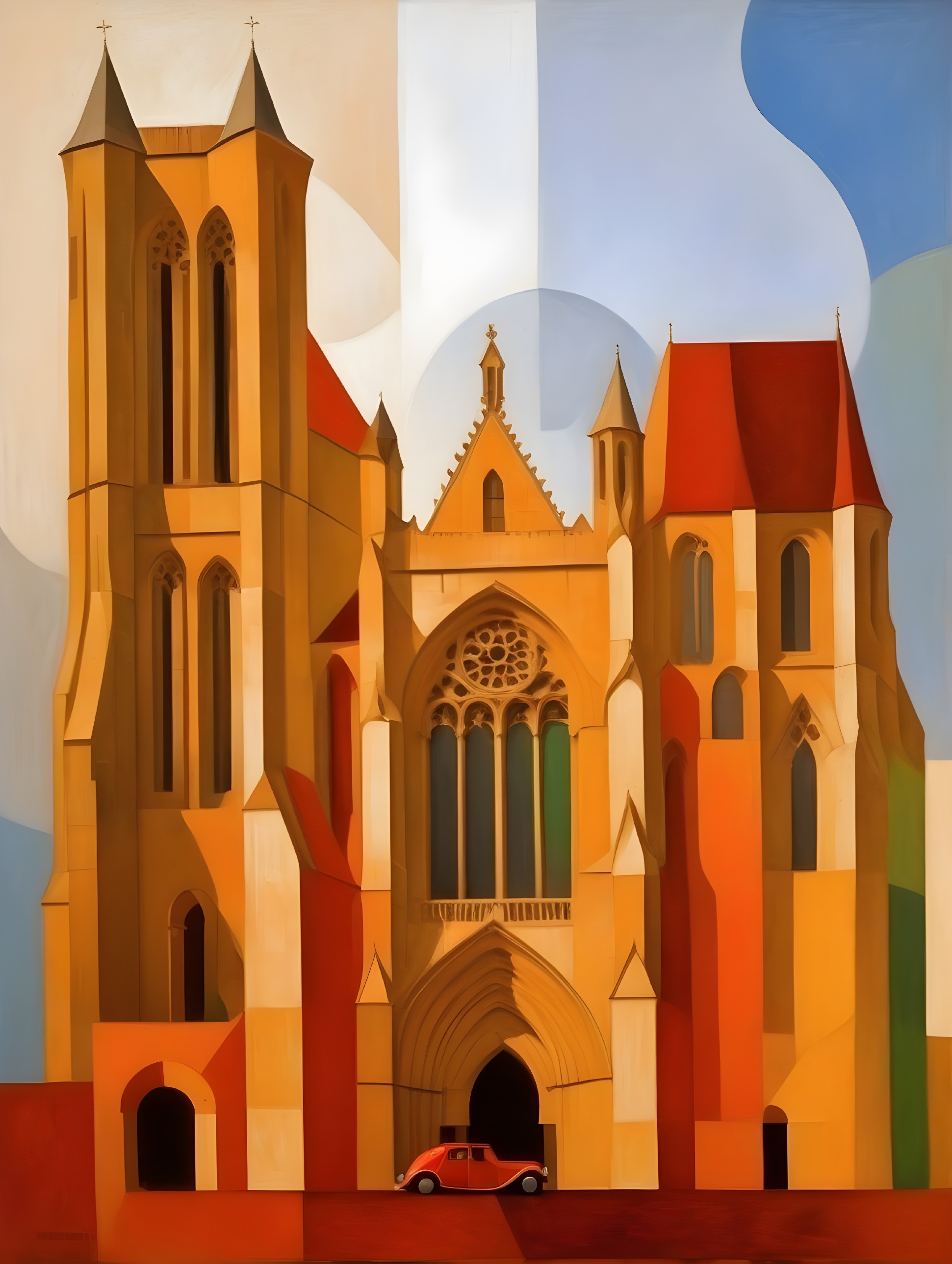 Abstract Cathedral with Spires and Stained Glass