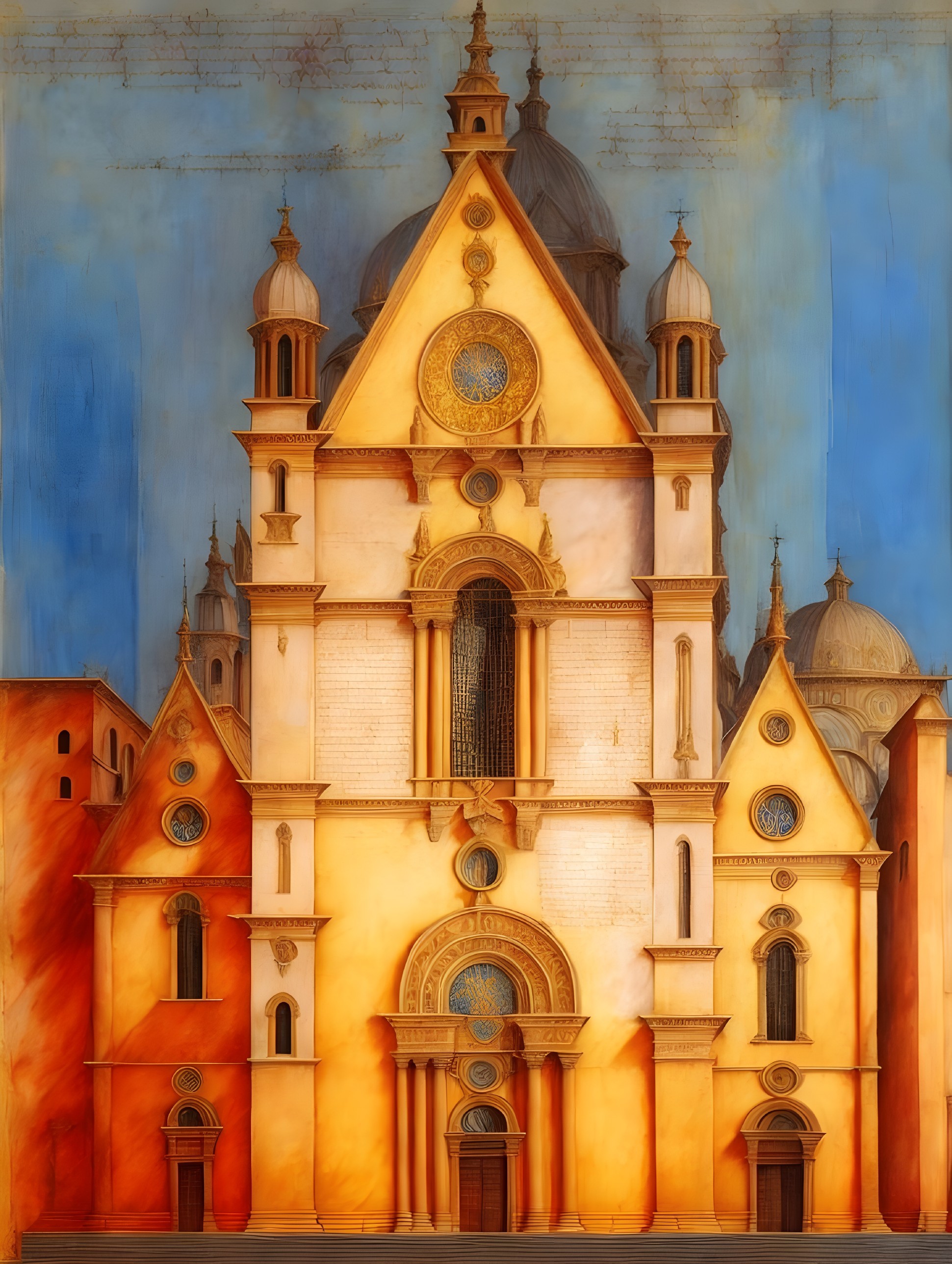 Ornate church facade with domes and intricate details