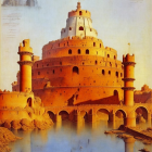 Grand Spiral Edifice Surrounded by Reflective Waters