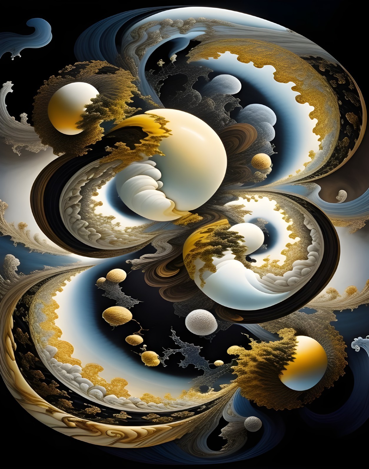 Fractal Spheres in Golden and Blue Color Scheme