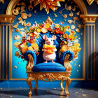 Regal Figure on Ornate Golden Throne in Cosmic Setting