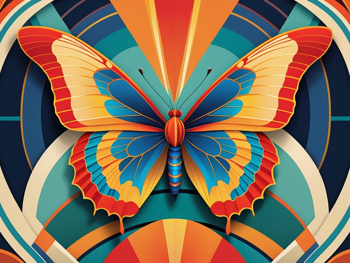 Stylized Butterfly with Vibrant Colors and Patterns