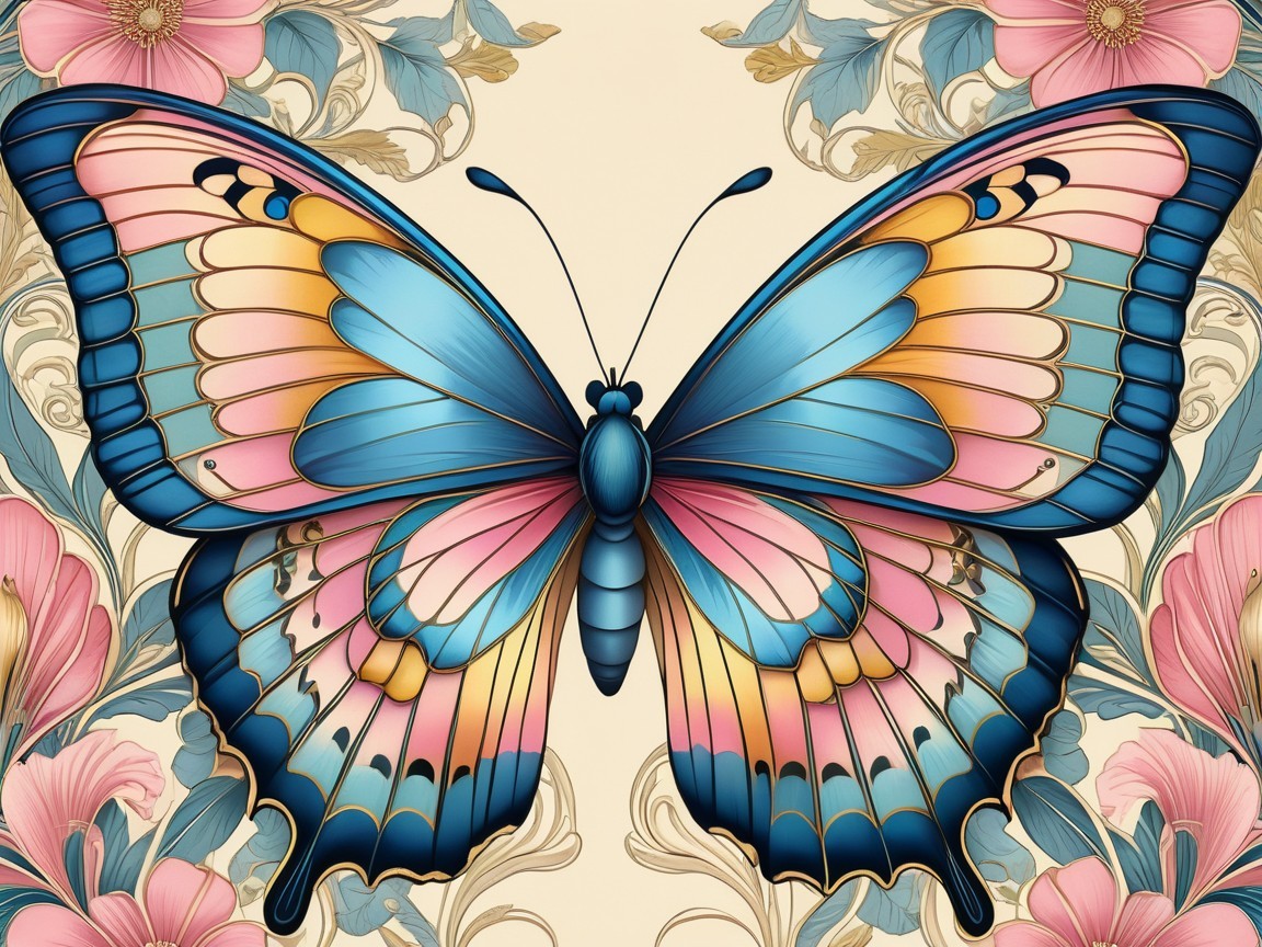 Detailed Butterfly with Floral Motifs in Pastel Colors
