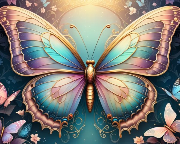 Illustration of a butterfly with iridescent blue wings