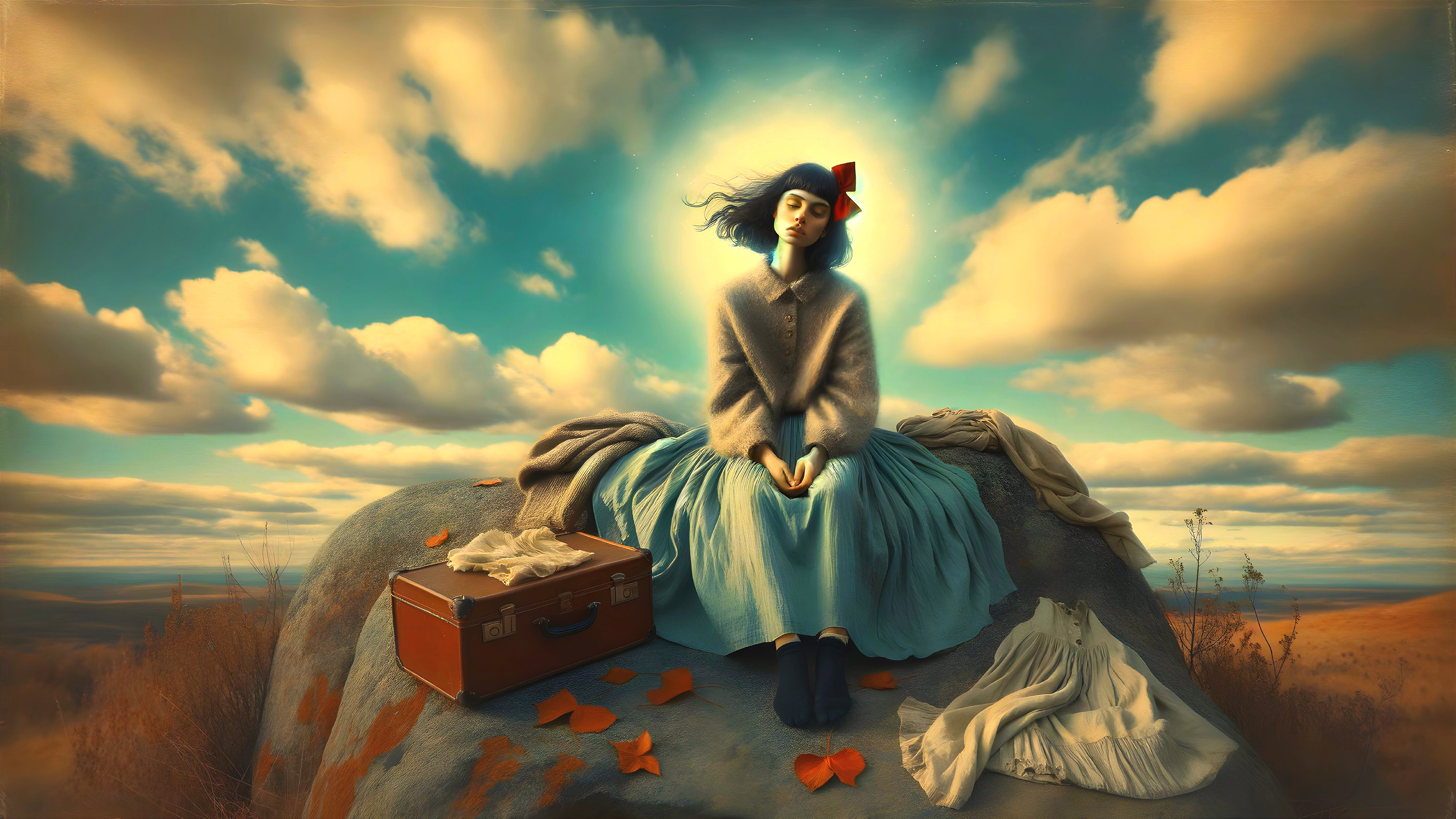 Contemplative Figure in Serene Autumn Landscape