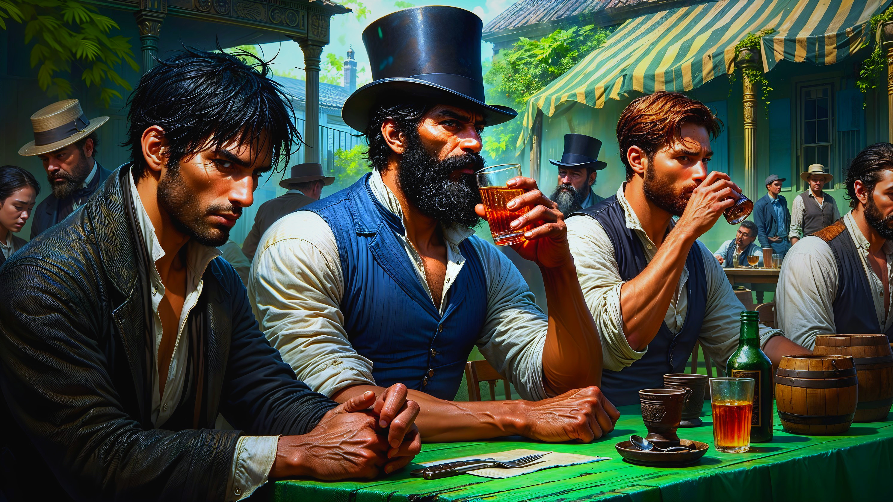 Tavern Scene with Three Men in Lively Atmosphere