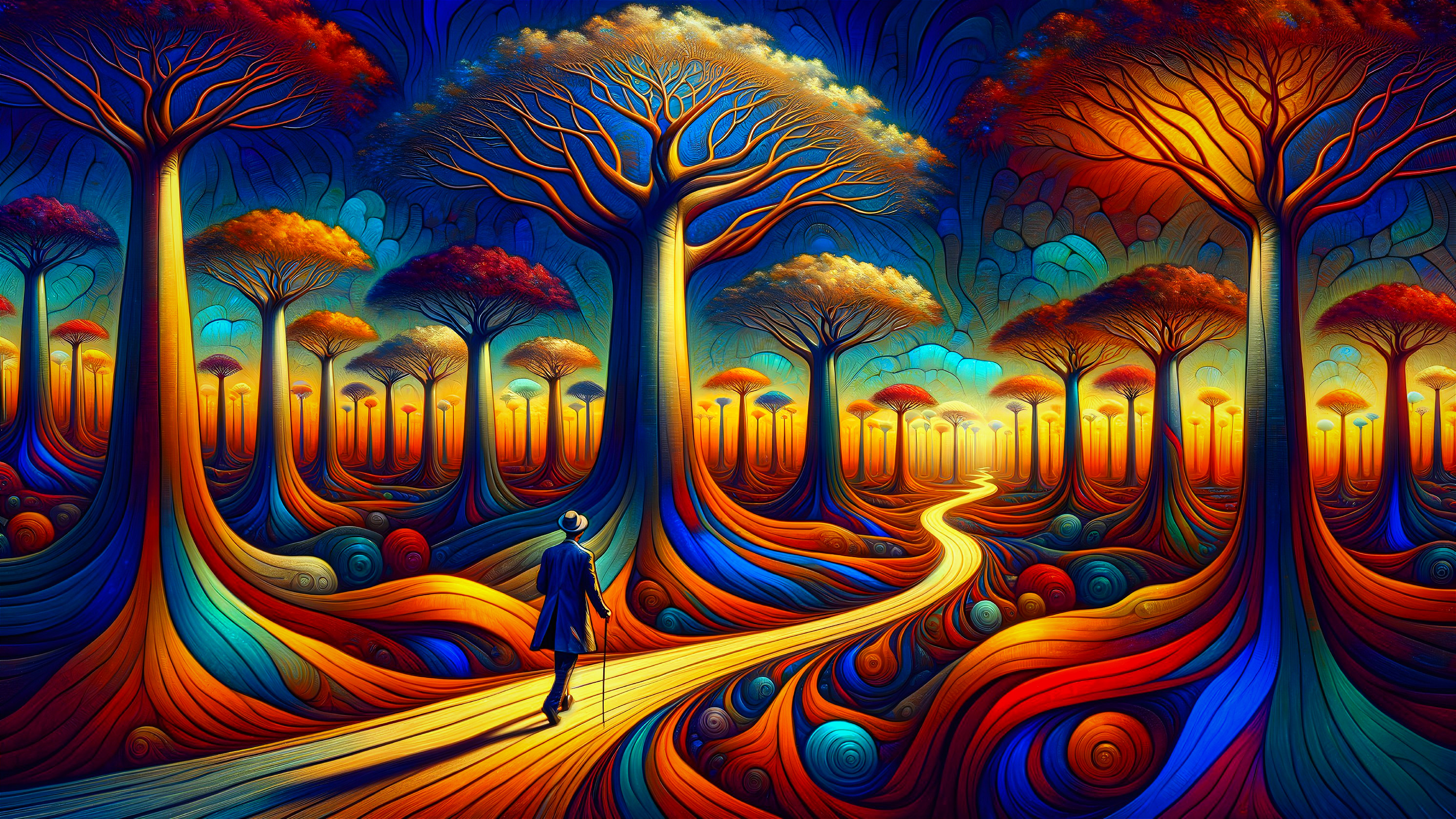 Surreal Landscape with Colorful Trees and Dreamy Sky