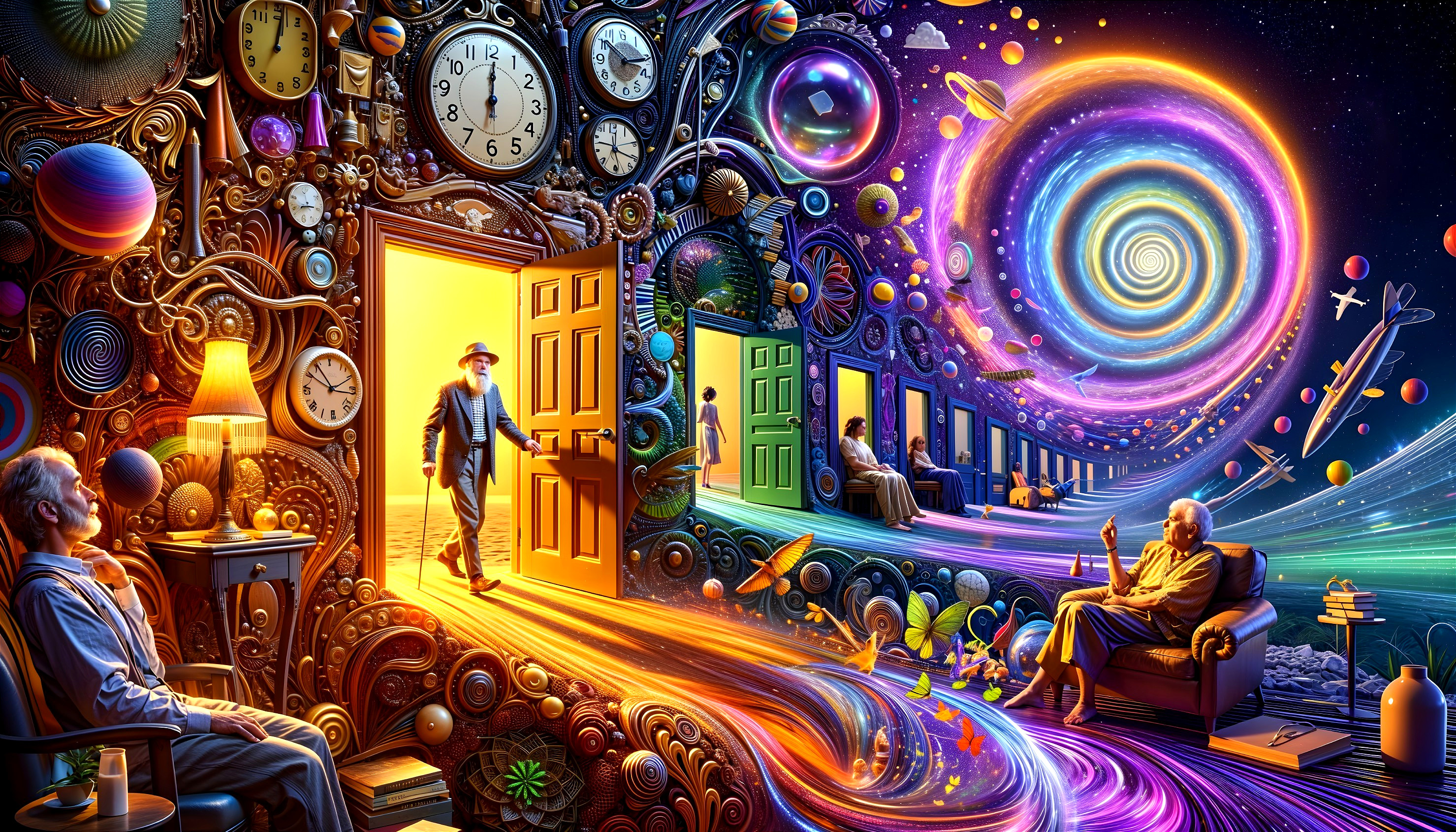 Surreal Scene of Doors Opening to Different Dimensions